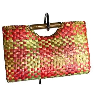 Vintage 1960s Rodo Glazed Wicker Multicolor Purse made in Italy leather‎ strap